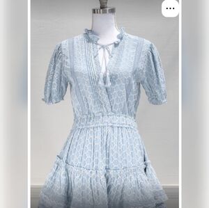 Amantine "Amalfi Coast" Light Blue Ruffled Mini Dress With Puff Sleeves (NWOT)